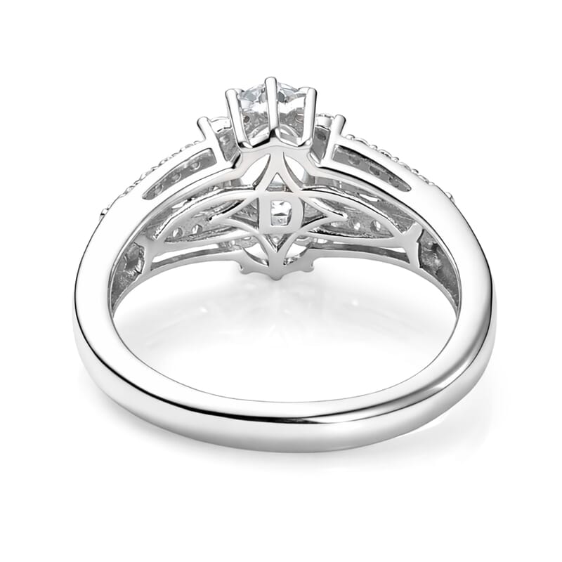 D'Joy Mangoro Santo Aquamarine, Moissanite Ring in Rhodium Over Sterling Silver 1.30 ctw (Size 10.0)