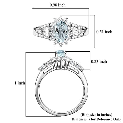 D'Joy Mangoro Santo Aquamarine, Moissanite Ring in Rhodium Over Sterling Silver 1.30 ctw (Size 10.0)