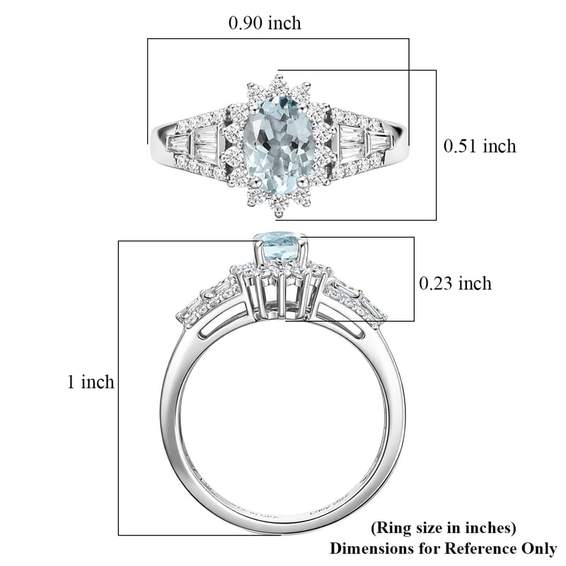 D'Joy Mangoro Santo Aquamarine, Moissanite Ring in Rhodium Over Sterling Silver 1.30 ctw (Size 6.0)