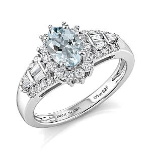 D'Joy Premium Mangoro Santo Aquamarine and Moissanite 1.30 ctw Ring in Rhodium Over Sterling Silver (Size 7.0)