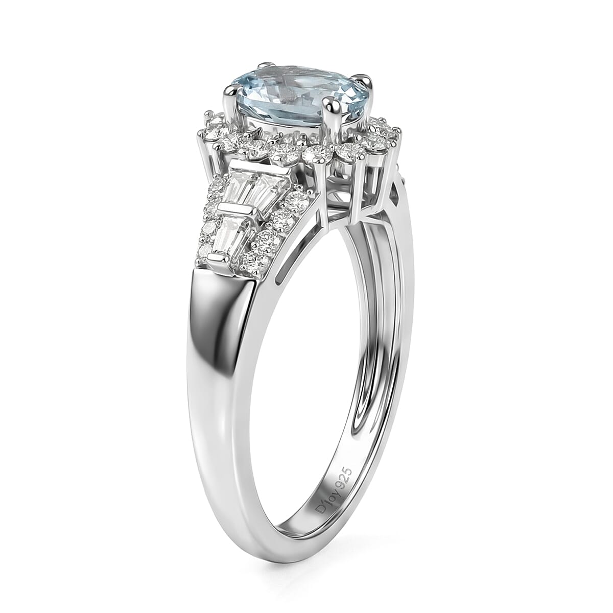 D'Joy Premium Mangoro Santo Aquamarine and Moissanite 1.30 ctw Ring in Rhodium Over Sterling Silver (Size 7.0) image number 3