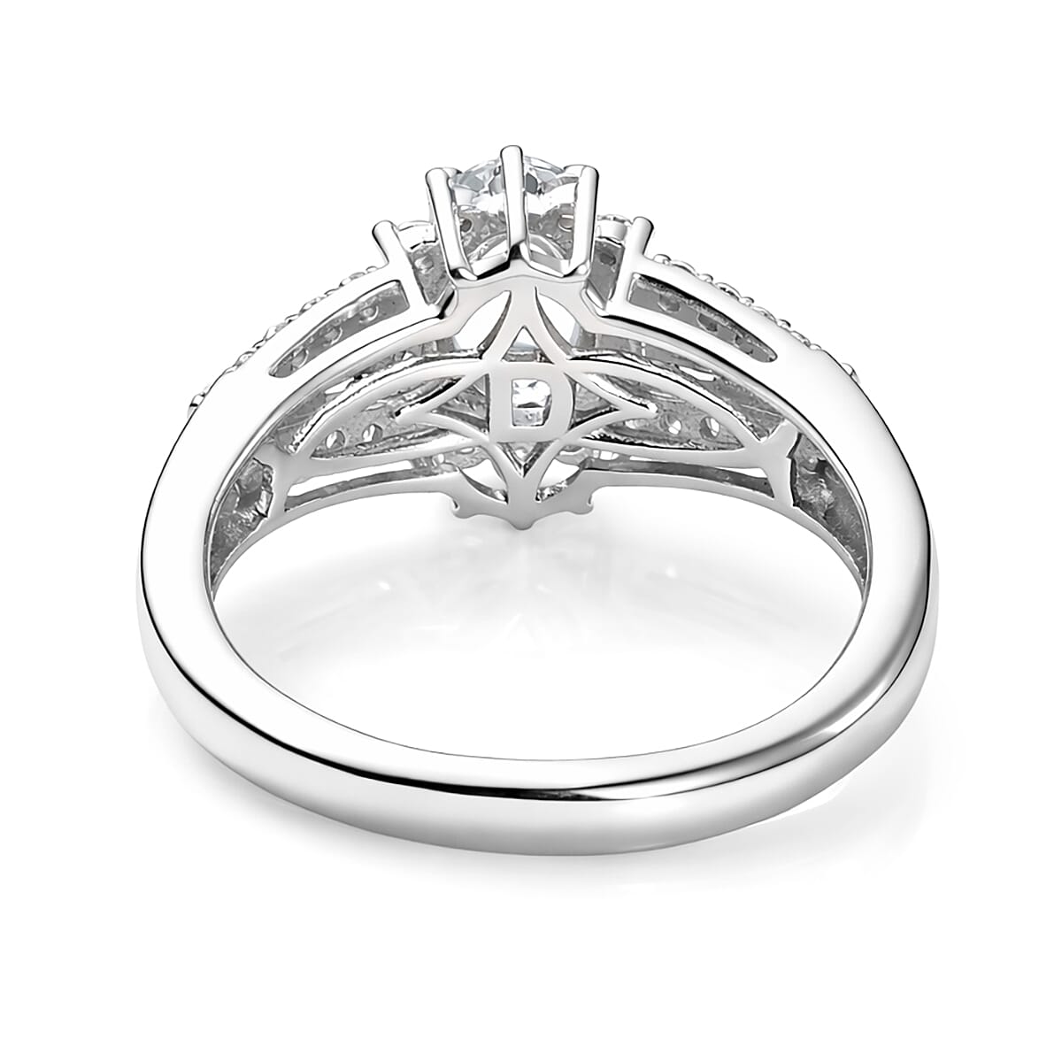 D'Joy Premium Mangoro Santo Aquamarine and Moissanite 1.30 ctw Ring in Rhodium Over Sterling Silver (Size 7.0) image number 4