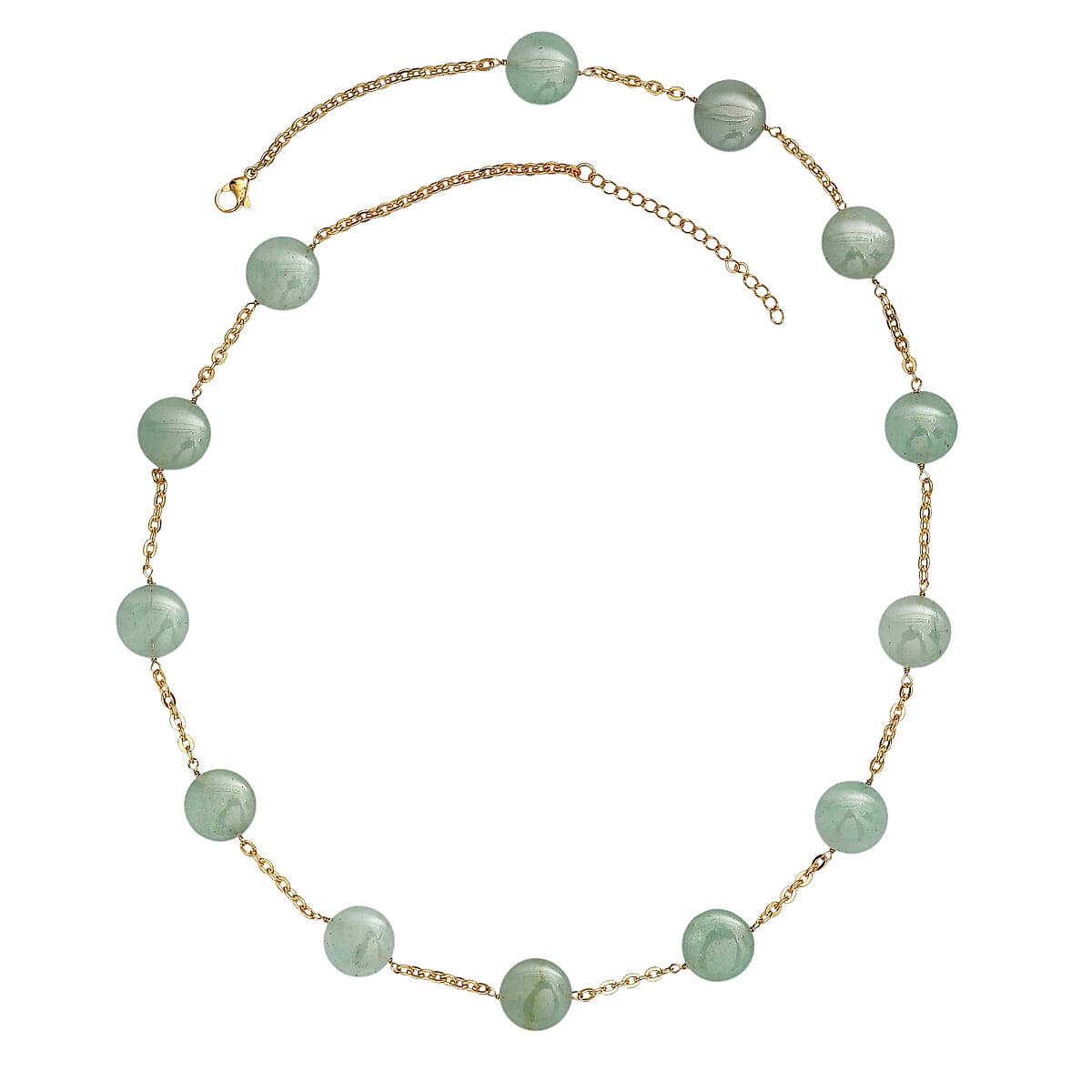 EverTrue Green Aventurine 105.00 ctw Beaded Necklace (24-26 Inches) in ION Plated YG Stainless Steel image number 3