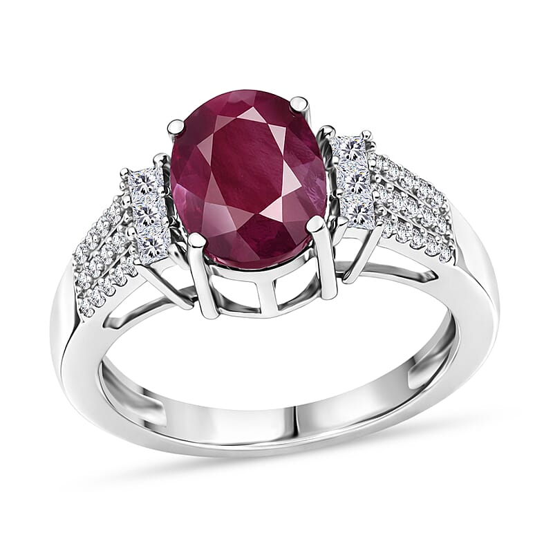 D'Joy AAA Natural Ruby and Moissanite 2.80 ctw Dynasty Flame Ring in Rhodium Over Sterling Silver (Size 10.0)
