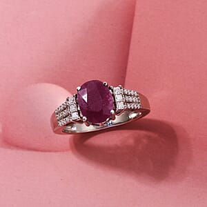 D'Joy AAA Natural Ruby and Moissanite 2.80 ctw Dynasty Flame Ring in Rhodium Over Sterling Silver (Size 10.0)