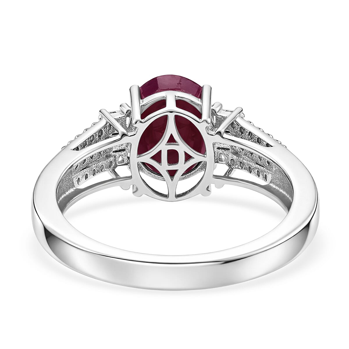 D'Joy AAA Natural Ruby and Moissanite 2.80 ctw Dynasty Flame Ring in Rhodium Over Sterling Silver (Size 10.0)