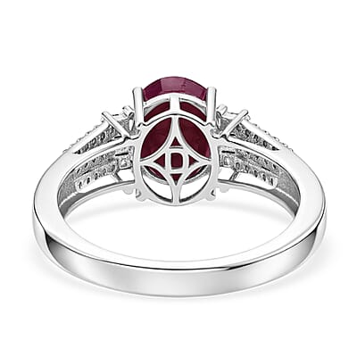 D'Joy AAA Natural Ruby and Moissanite 2.80 ctw Dynasty Flame Ring in Rhodium Over Sterling Silver (Size 10.0)
