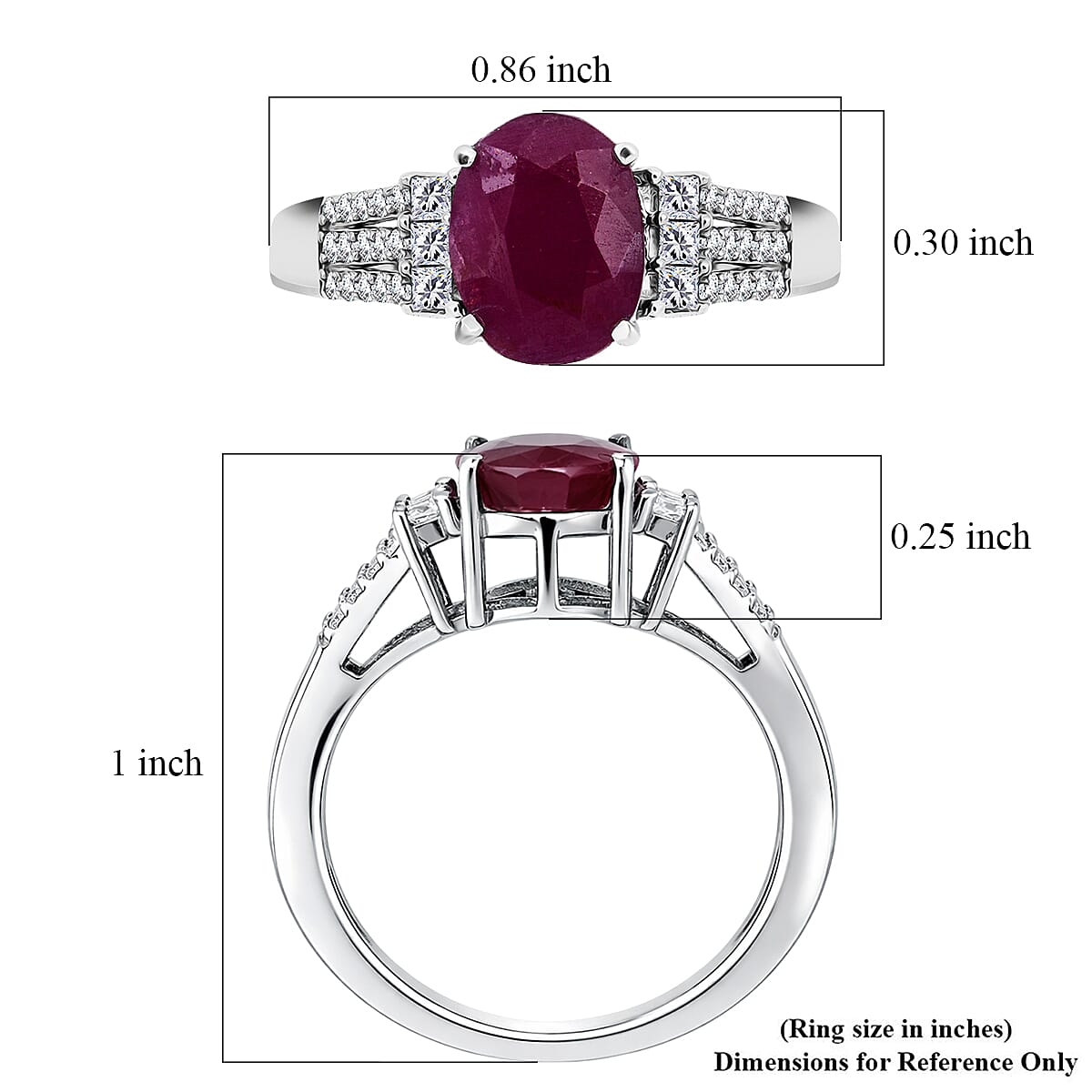 D'Joy AAA Natural Ruby and Moissanite 2.80 ctw Dynasty Flame Ring in Rhodium Over Sterling Silver (Size 10.0)