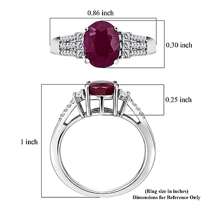 D'Joy AAA Natural Ruby and Moissanite 2.80 ctw Dynasty Flame Ring in Rhodium Over Sterling Silver (Size 10.0)