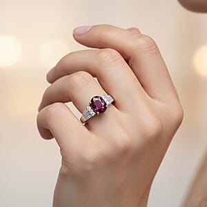 D'Joy AAA Natural Ruby and Moissanite 2.80 ctw Dynasty Flame Ring in Rhodium Over Sterling Silver (Size 5.0)