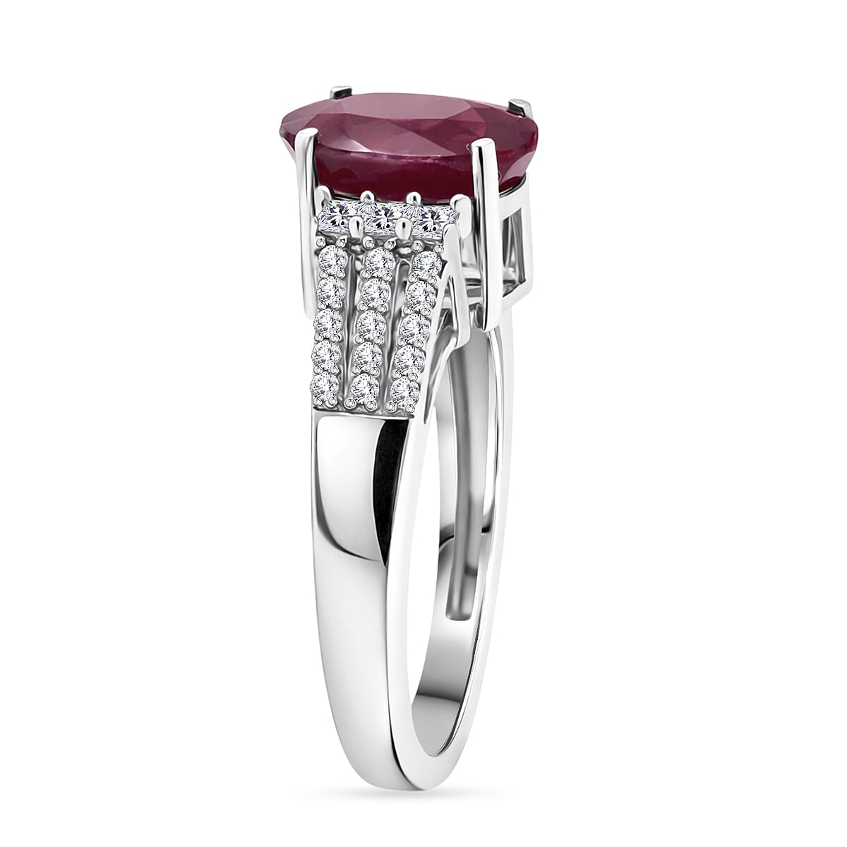 D'Joy AAA Natural Ruby and Moissanite 2.80 ctw Dynasty Flame Ring in Rhodium Over Sterling Silver (Size 5.0) image number 3