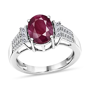 D'Joy AAA Natural Ruby and Moissanite 2.80 ctw Dynasty Flame Ring in Rhodium Over Sterling Silver (Size 6.0)