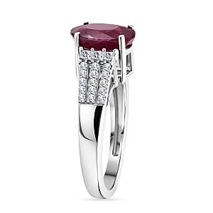 D'Joy AAA Natural Ruby and Moissanite 2.80 ctw Dynasty Flame Ring in Rhodium Over Sterling Silver (Size 8.0)
