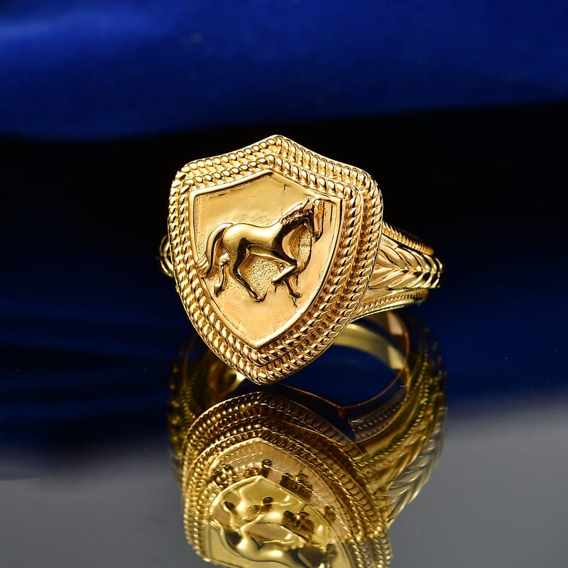 EverTrue Bronzella Collection Horse Shield Ring in 18K YG Plated Bronze (Size 5.0)