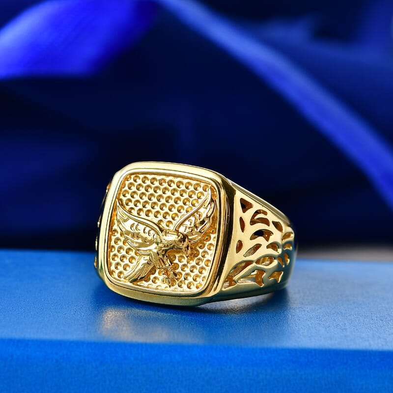 EverTrue Bronzella Collection Eagle Crest Men's Ring in 18K Yellow Gold Plated Bronze (Size 10.0)