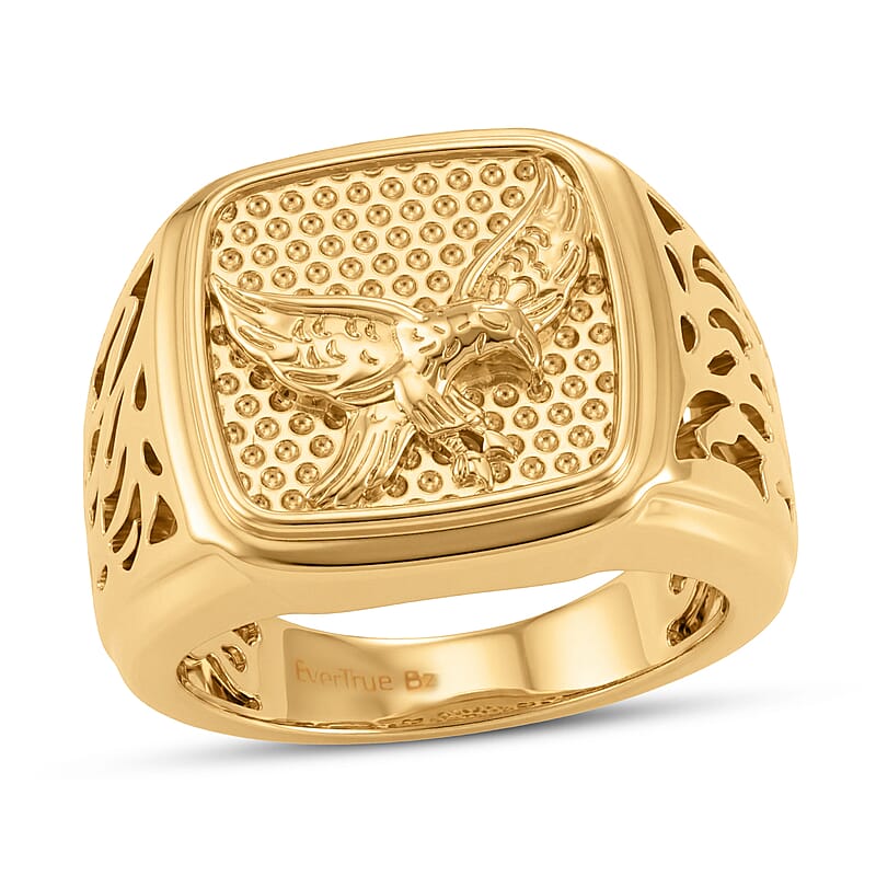 EverTrue Bronzella Collection Eagle Crest Men's Ring in 18K Yellow Gold Plated Bronze (Size 14.0)