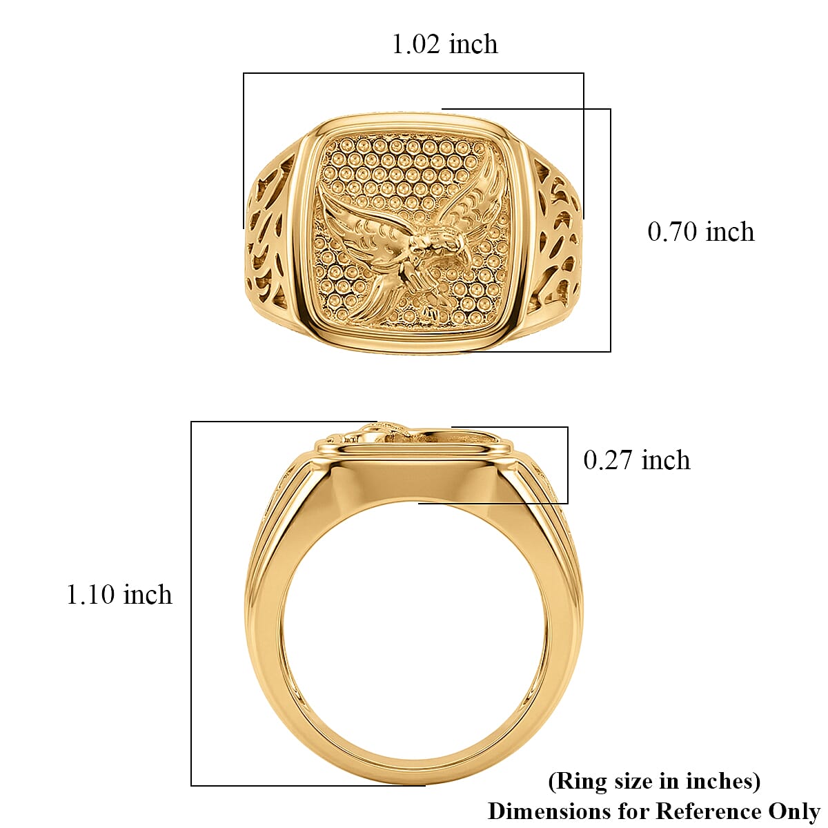 EverTrue Bronzella Collection Eagle Crest Men's Ring in 18K Yellow Gold Plated Bronze (Size 9.0)