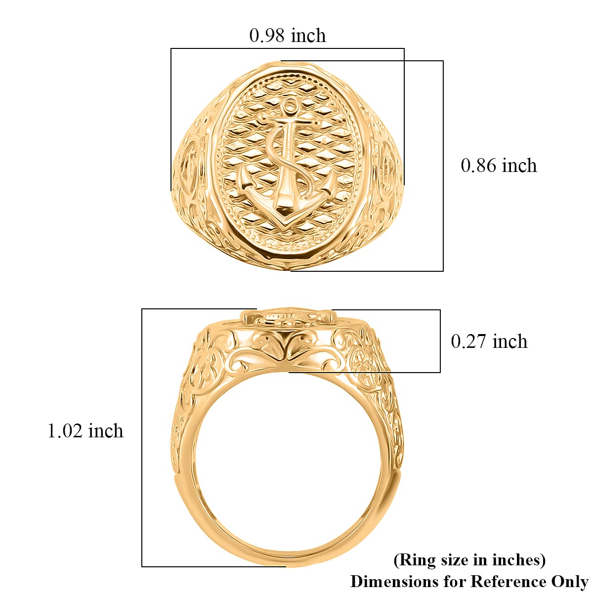 EverTrue Bronzella Collection Mariner’s Legacy Anchor Signet Men's Ring in 18K YG Plated Bronze (Size 10.0)