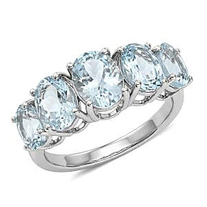 D'Joy Premium Mangoro Santo Aquamarine 3.25 ctw The Five-Stone Statement Ring in Rhodium Over Sterling Silver (Size 10.0)
