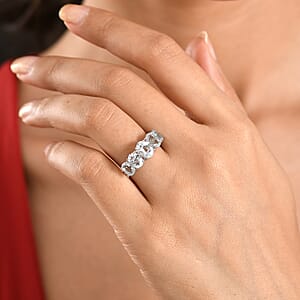 D'Joy Premium Mangoro Santo Aquamarine 3.25 ctw The Five-Stone Statement Ring in Rhodium Over Sterling Silver (Size 10.0)