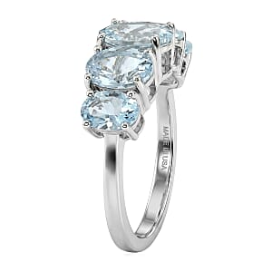 D'Joy Premium Mangoro Santo Aquamarine 3.25 ctw The Five-Stone Statement Ring in Rhodium Over Sterling Silver (Size 10.0)
