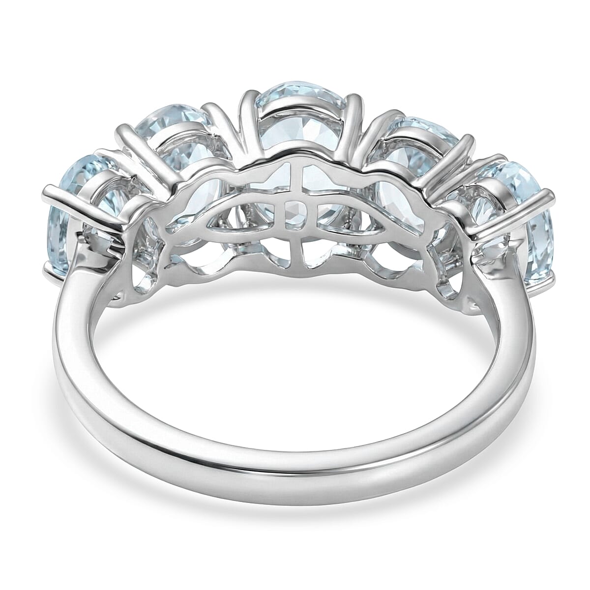 D'Joy Premium Mangoro Santo Aquamarine 3.25 ctw The Five-Stone Statement Ring in Rhodium Over Sterling Silver (Size 10.0) image number 4
