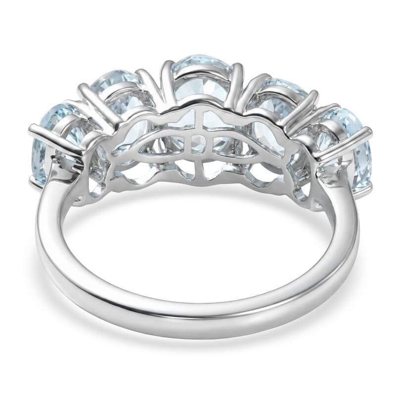 D'Joy Premium Mangoro Aquamarine 3.25 ctw The Five-Stone Statement Ring in Rhodium Over Sterling Silver (Size 10.0)