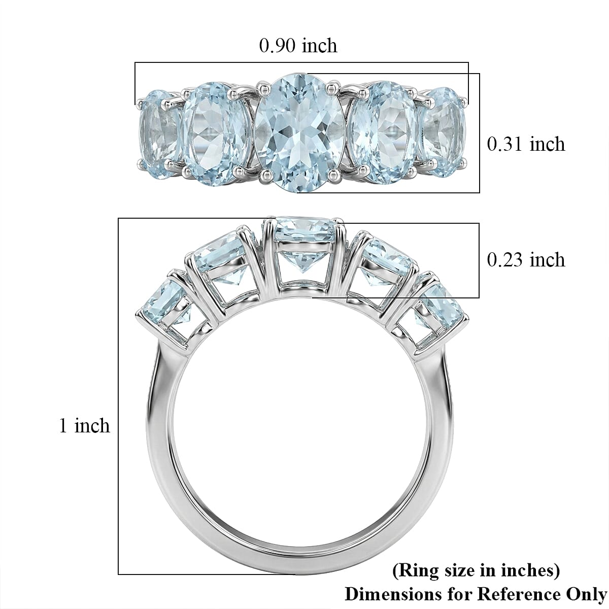 D'Joy Premium Mangoro Santo Aquamarine 3.25 ctw The Five-Stone Statement Ring in Rhodium Over Sterling Silver (Size 10.0) image number 5