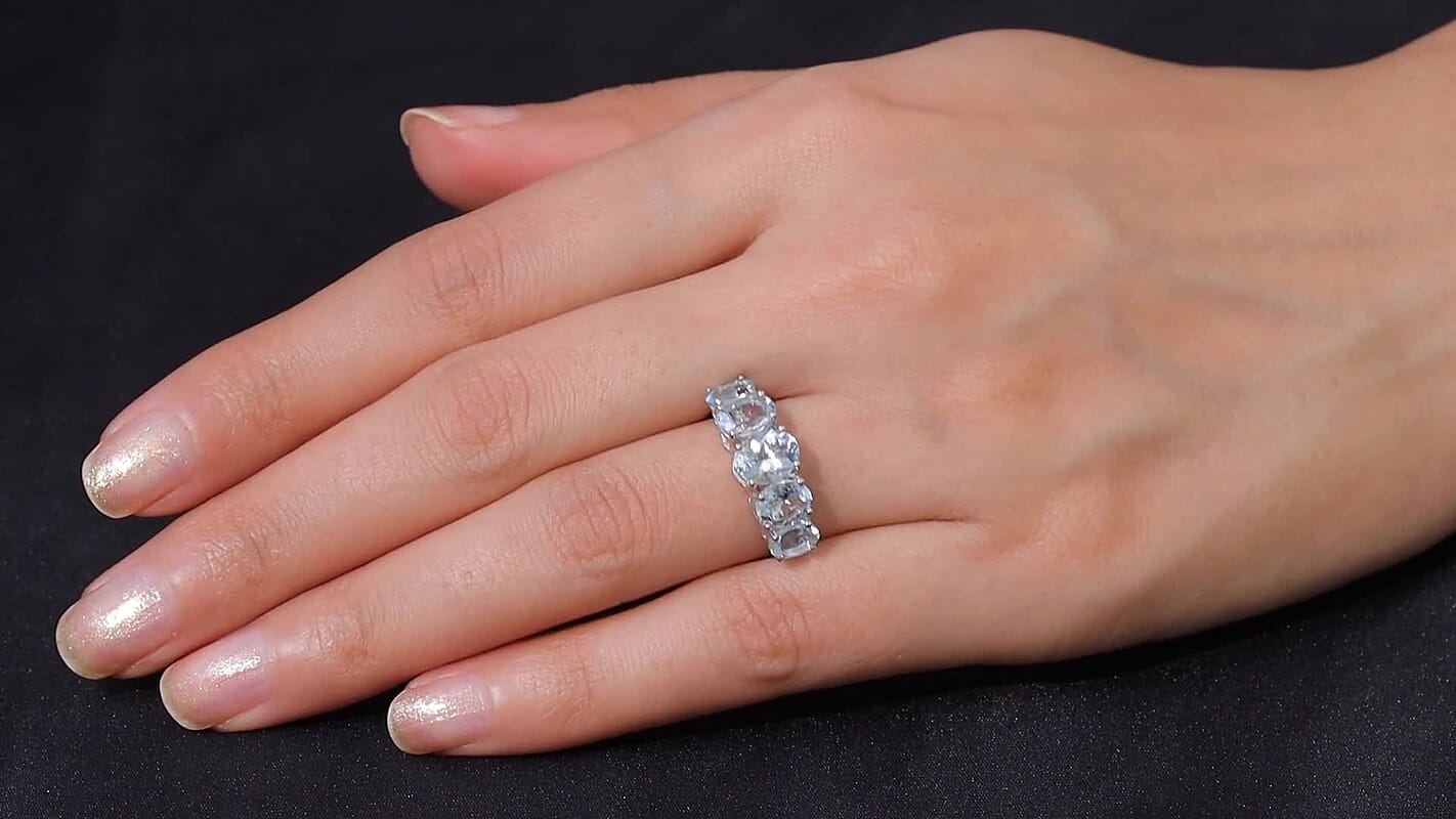 D'Joy Premium Mangoro Santo Aquamarine Ring in Rhodium Over Sterling Silver (Size 10.0) 3.25 ctw
