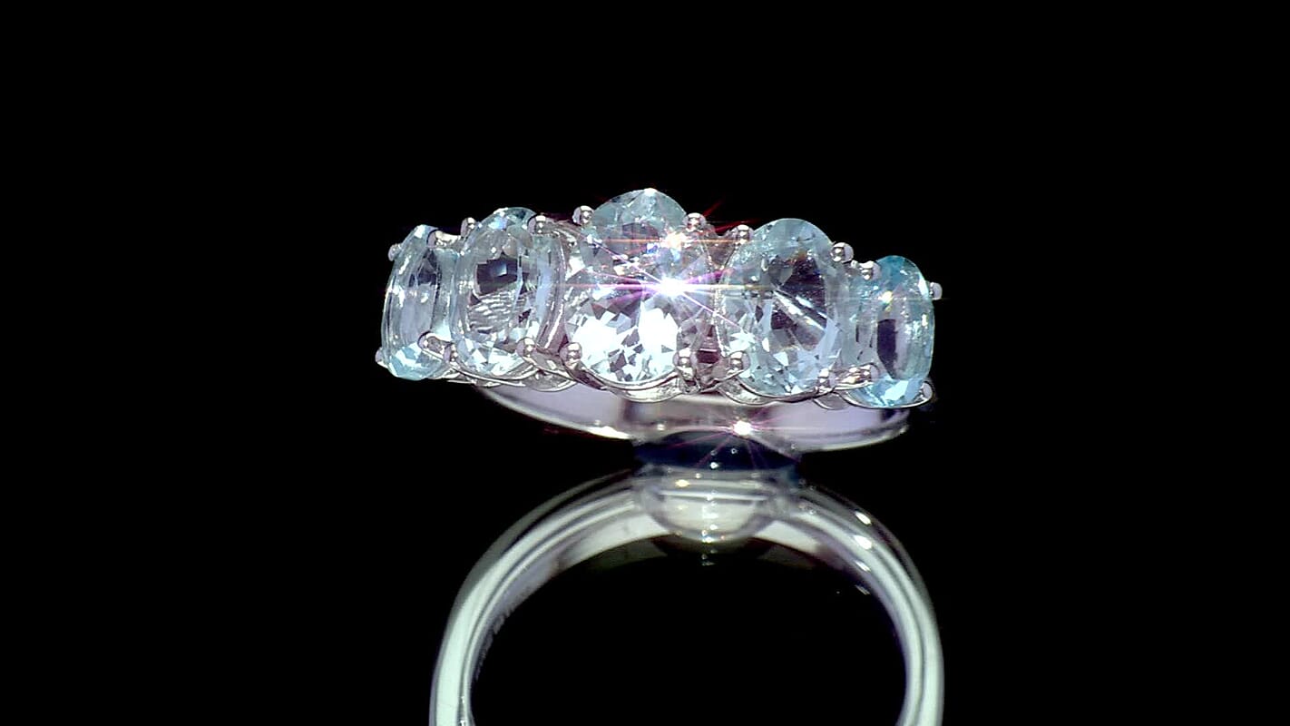 D'Joy Premium Mangoro Santo Aquamarine Ring in Rhodium Over Sterling Silver (Size 10.0) 3.25 ctw