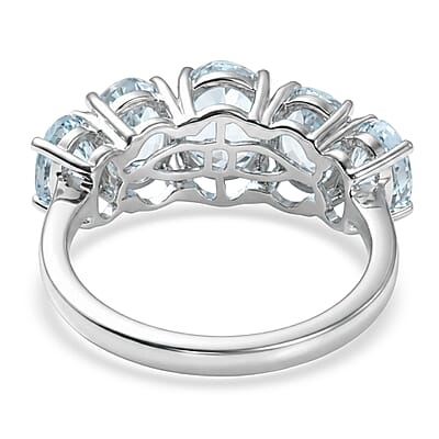 D'Joy Premium Mangoro Aquamarine 3.25 ctw The Five-Stone Statement Ring in Rhodium Over Sterling Silver (Size 7.0)