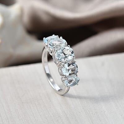 D'Joy Premium Mangoro Aquamarine 3.25 ctw The Five-Stone Statement Ring in Rhodium Over Sterling Silver (Size 8.0)