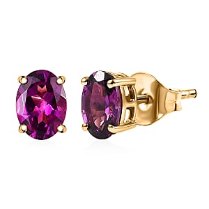 Luxoro AAA Radiant Ember Garnet 1.75 ctw Solitaire Stud Earrings in 10K Yellow Gold