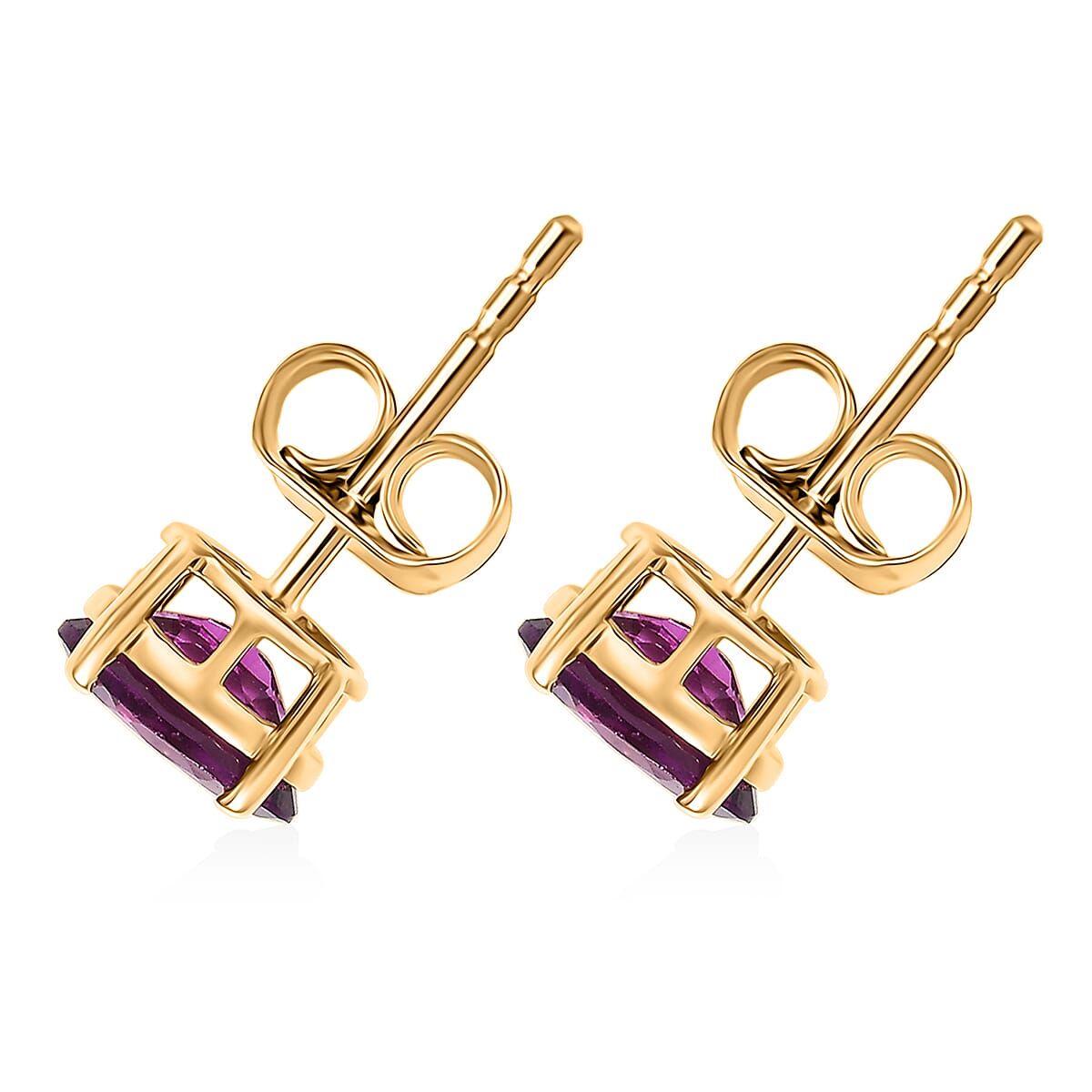 Luxoro AAA Radiant Ember Garnet 1.75 ctw Solitaire Stud Earrings in 10K Yellow Gold image number 3