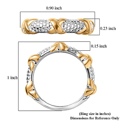 D'Joy XOXO Link Band Ring in 18K Vermeil YG and Rhodium Over Sterling Silver (Size 10.0) 3.80 Grams
