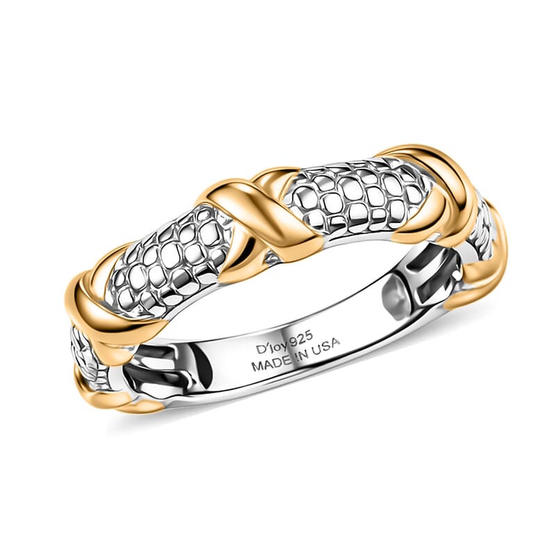 D'Joy XOXO Link Band Ring in 18K Vermeil YG and Rhodium Over Sterling Silver (Size 6.0) 3.80 Grams