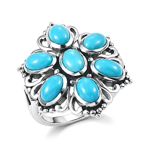 D'Joy Artisan Crafted Premium Sleeping Beauty Turquoise 3.10 ctw Floral Ring in Sterling Silver (Size 10.0)