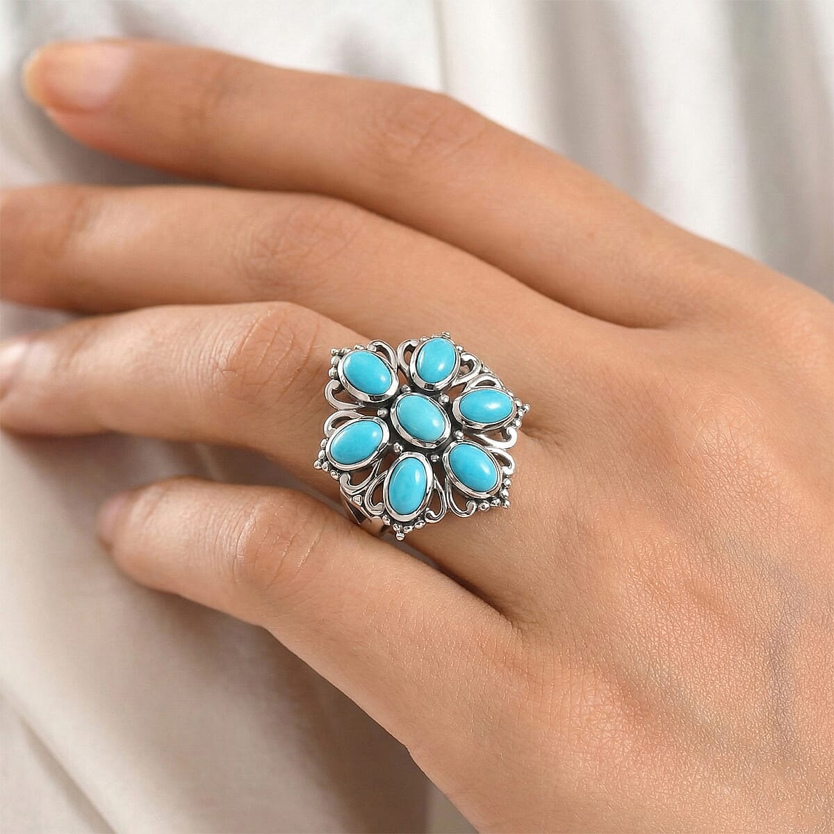 D'Joy Artisan Crafted Premium Sleeping Beauty Turquoise Ring in Sterling Silver (Size 10.0) 3.10 ctw image number 2