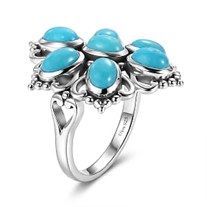 D'Joy Artisan Crafted Premium Sleeping Beauty Turquoise 3.10 ctw Floral Ring in Sterling Silver (Size 10.0)