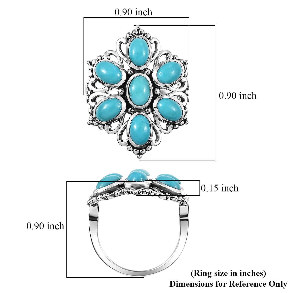 D'Joy Artisan Crafted Premium Sleeping Beauty Turquoise Ring in Sterling Silver (Size 10.0) 3.10 ctw image number 5