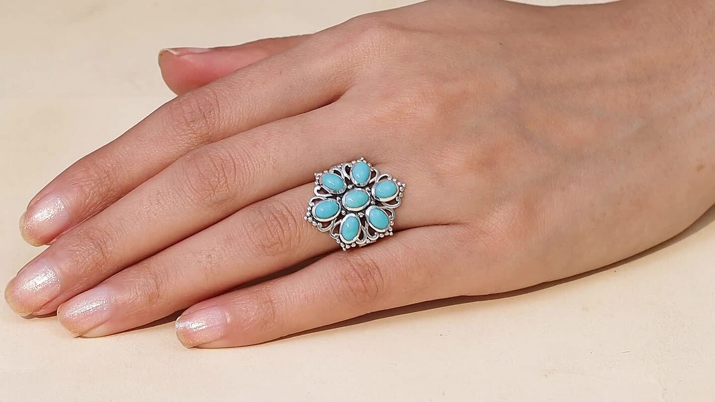 D'Joy Artisan Crafted Premium Sleeping Beauty Turquoise Ring in Sterling Silver (Size 10.0) 3.10 ctw