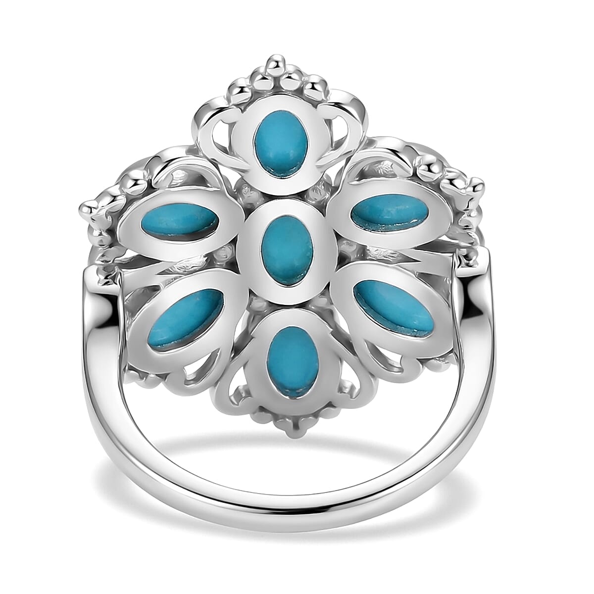D'Joy Artisan Crafted Premium Sleeping Beauty Turquoise 3.10 ctw Floral Ring in Sterling Silver (Size 6.0) image number 4
