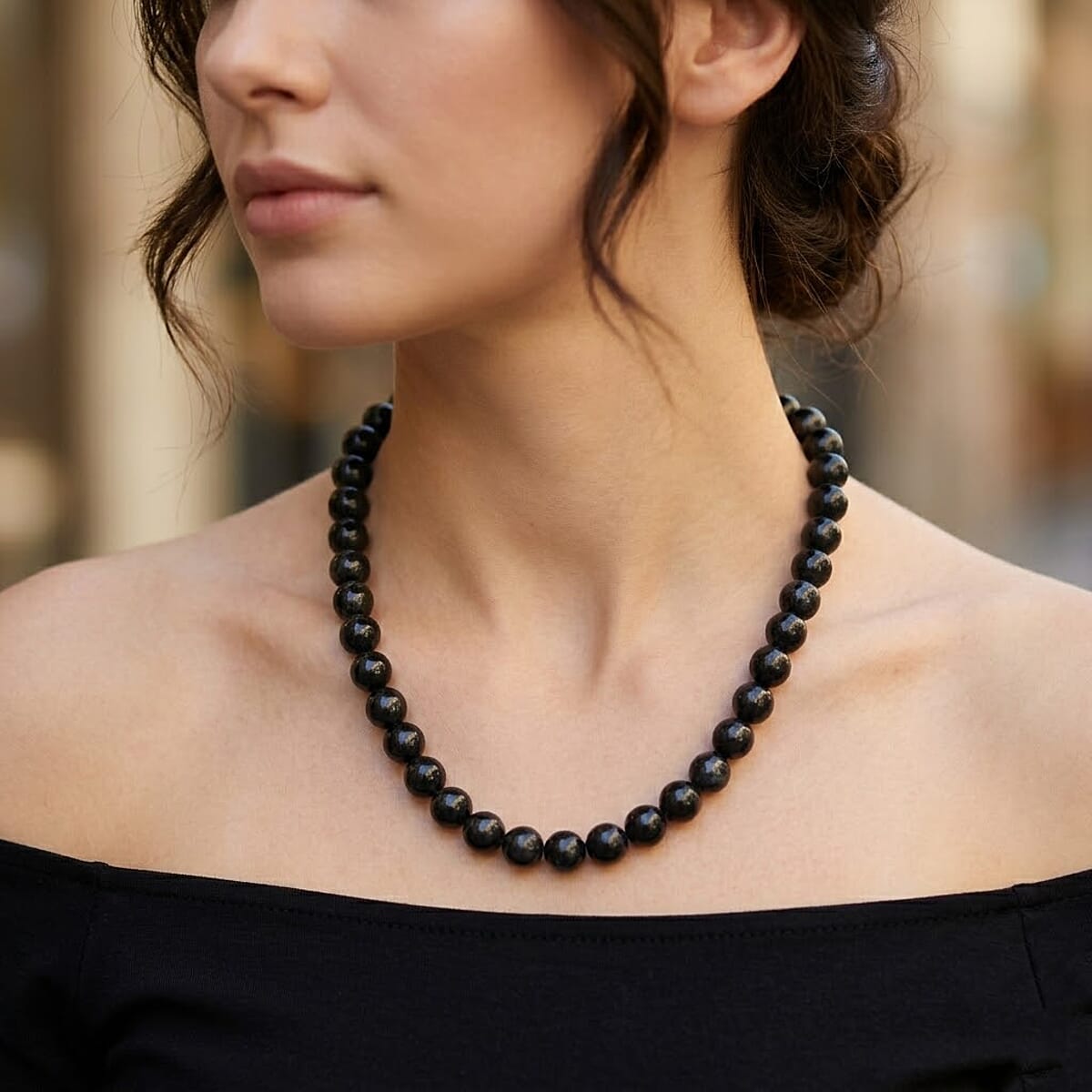 EverTrue Shungite 310.00 ctw Beaded Necklace in Platinum Bond 20 Inches image number 2