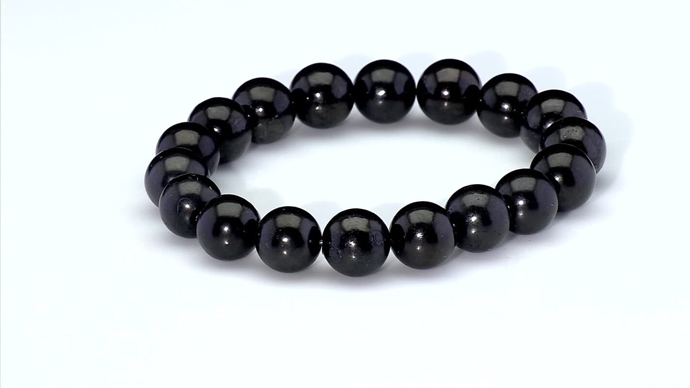 Shungite 188.00 ctw Beaded Stretch Bracelet