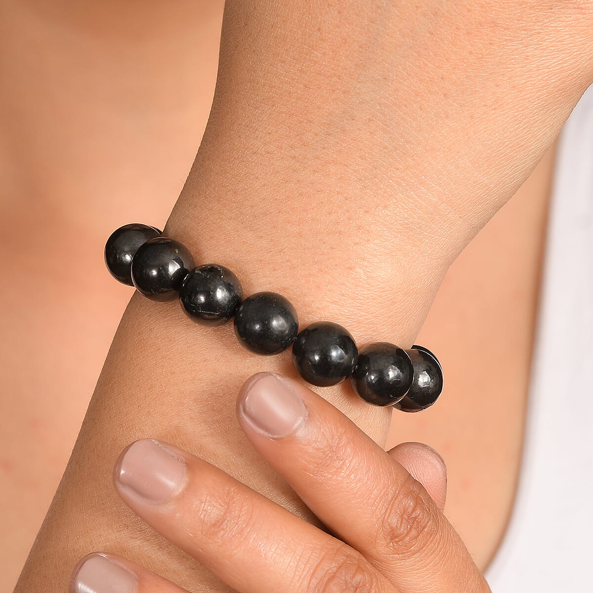 Shungite 188.00 ctw Beaded Stretch Bracelet image number 2
