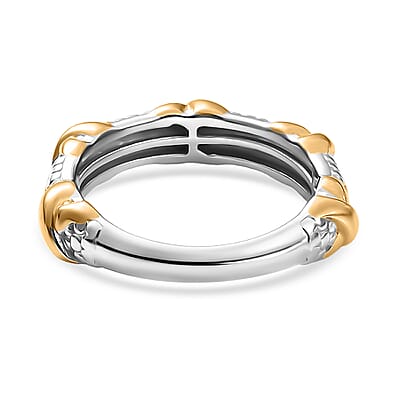 D'Joy XOXO Link Band Ring in 18K Vermeil YG and Rhodium Over Sterling Silver (Size 7.0) 3.80 Grams