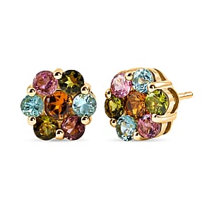 D'Joy Premium Multi-Tourmaline 2.10 ctw Earrings in 18K Vermeil Yellow Gold Over Sterling Silver