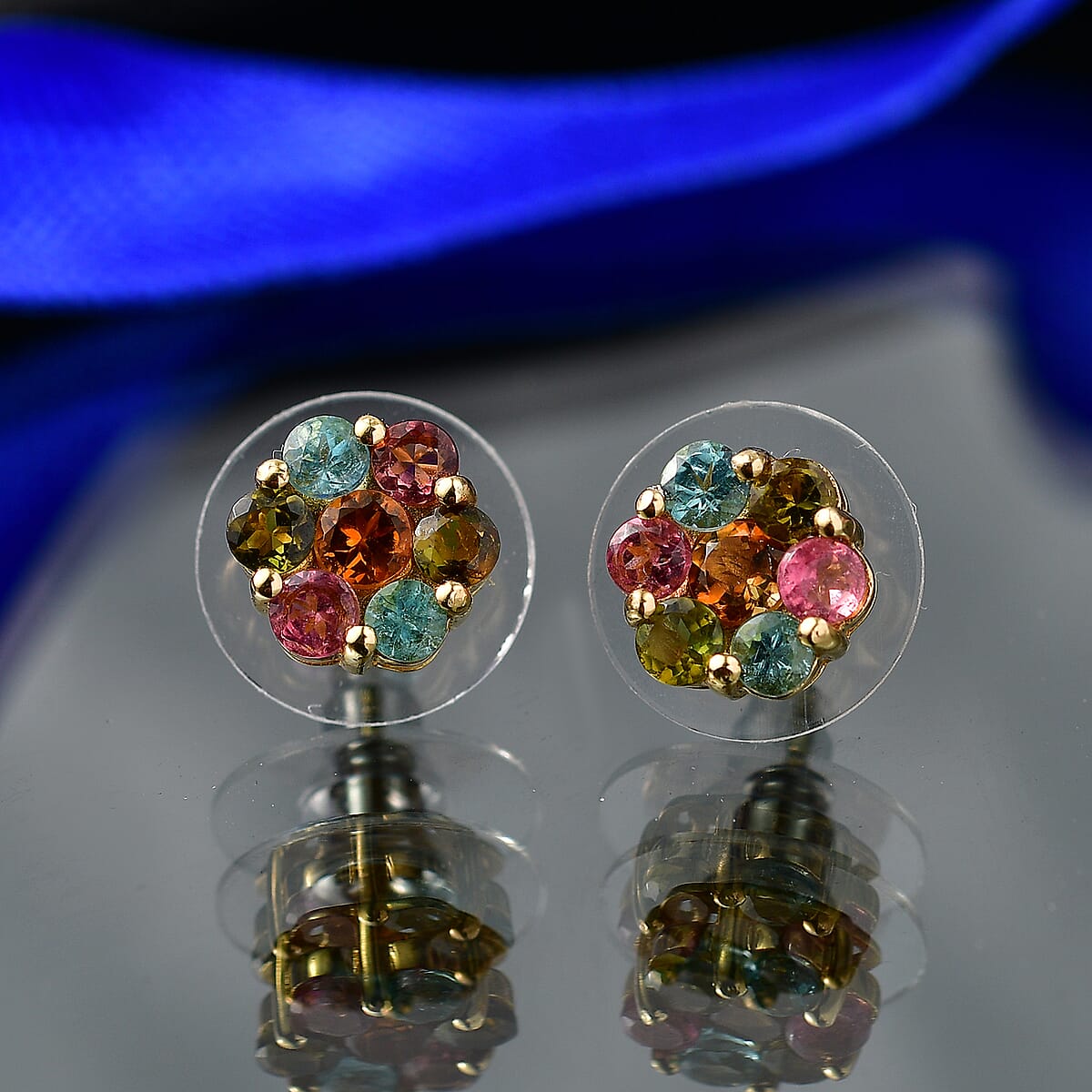 D'Joy Premium Multi-Tourmaline 2.10 ctw Earrings in 18K Vermeil Yellow Gold Over Sterling Silver image number 1