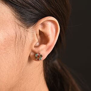 D'Joy Premium Multi-Tourmaline 2.10 ctw Earrings in 18K Vermeil Yellow Gold Over Sterling Silver