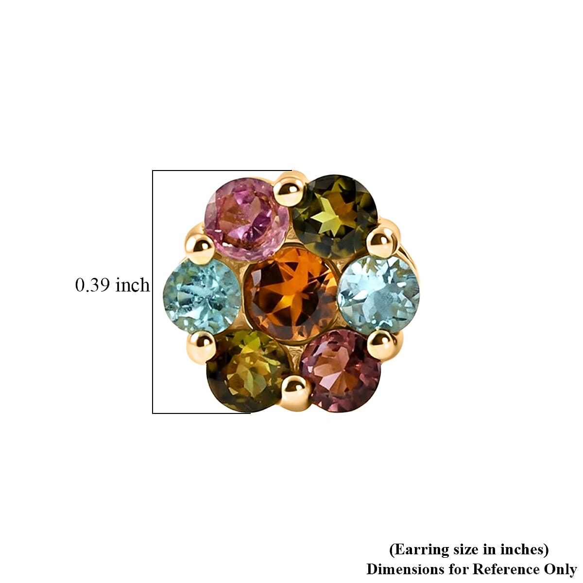 D'Joy Premium Multi-Tourmaline 2.10 ctw Color Blossom Stud Earrings in 18K Vermeil Yellow Gold Over Sterling Silver